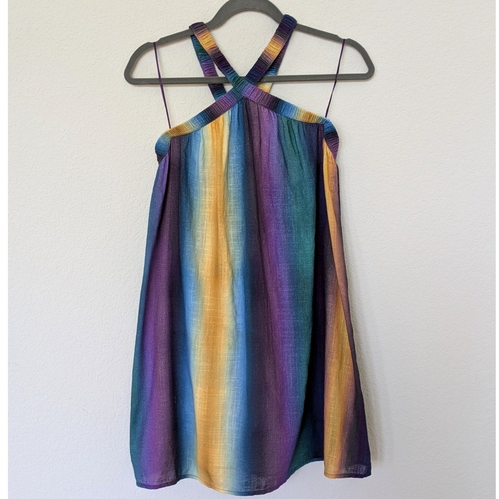 Pull&Bear Rainbow Ombre Halter Mini Dress Women Size M Multicolor Boho Festival